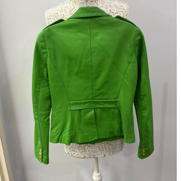 Tory Burch Green Leather Jacket Size 2 - Picture 2 of 15